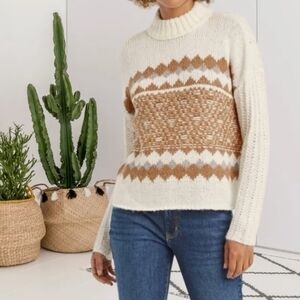 Knox Rose Bohemian Sweater S tan cream grey